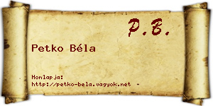 Petko Béla névjegykártya
